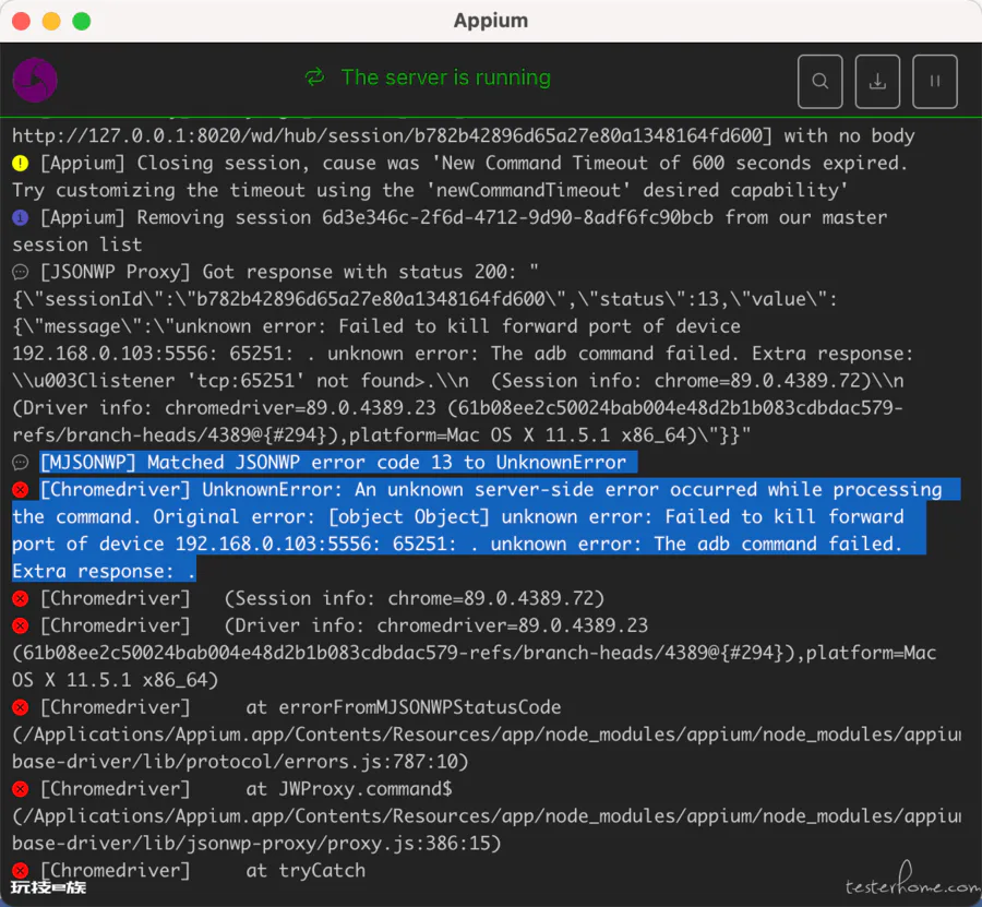 问答
微信小程序 UI 自动话 执行脚本 appium 报错 JSONWP error code 13 to UnknownError