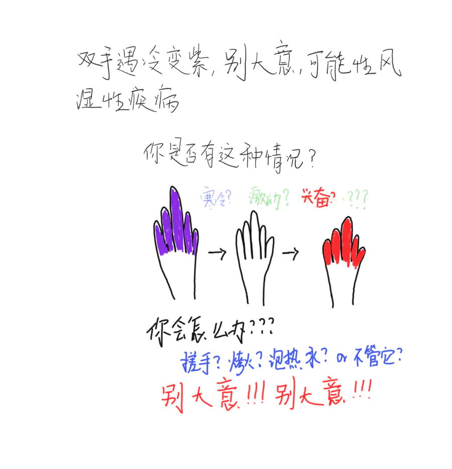 双手遇冷变紫,别大意,可能是风湿性疾病