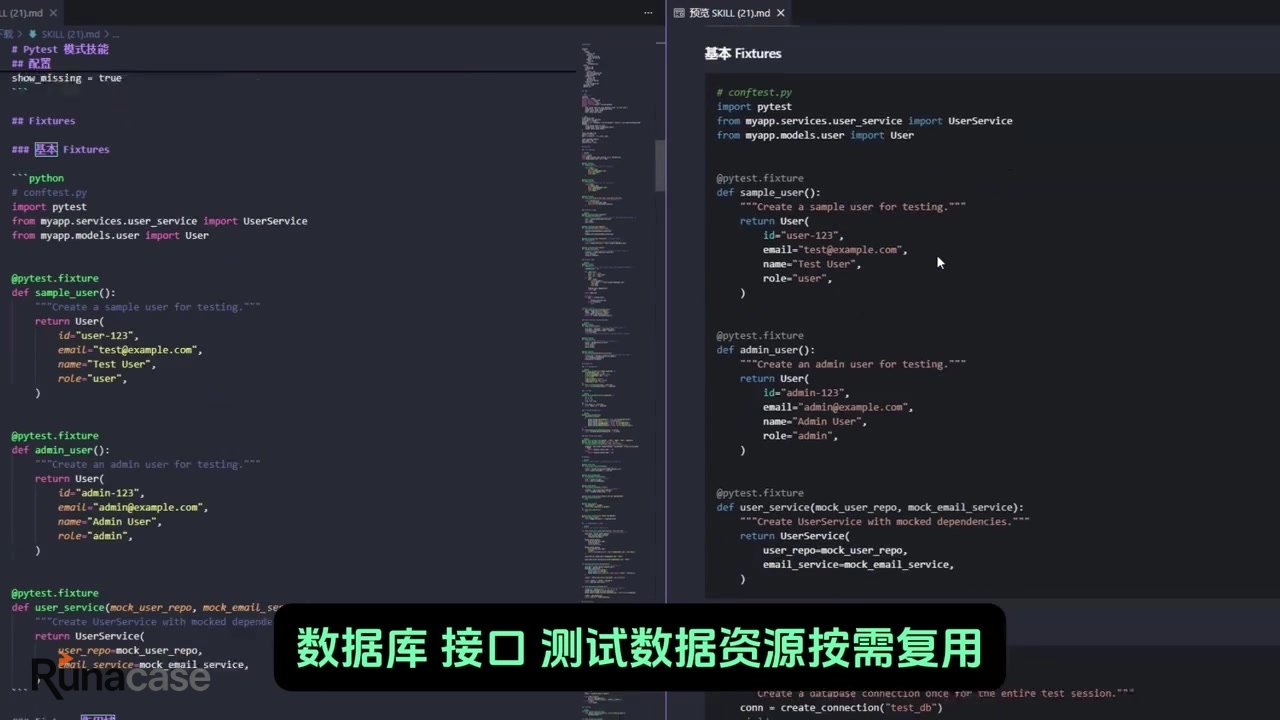 展示Pytest测试框架中fixtures配置的代码界面